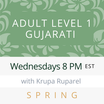 Gujarati ADULT LEVEL 1 with Krupa (Wednesdays 8pm EST) (Spring 25)